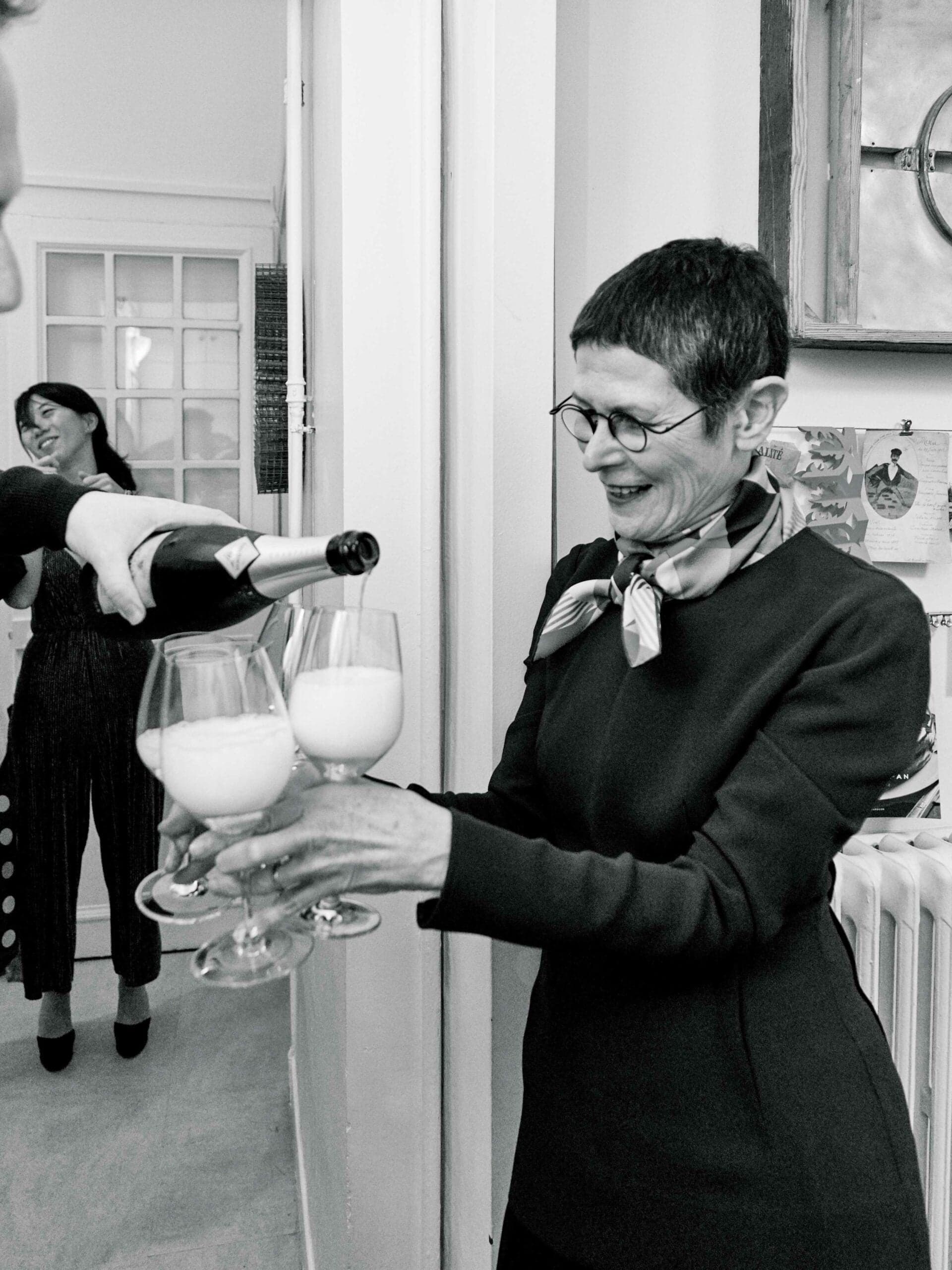 Dorie Greenspan and champagne