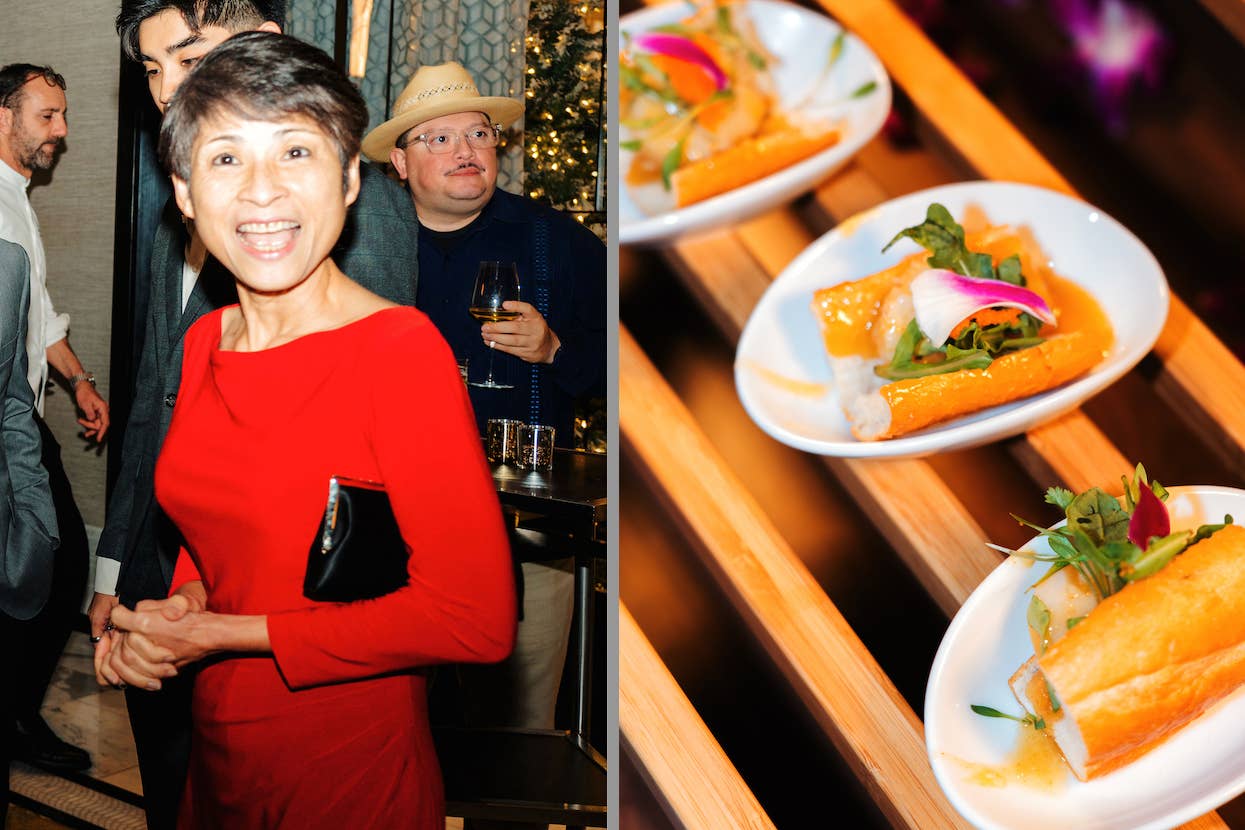 Left: Houston engineer and Texas Instruments Senior Fellow Duy Loan Le. Right: Chef Nikki Tran’s scallop and shrimp banh mi.