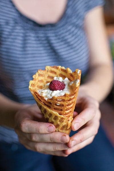 Waffle Cones Filled With Sweet Cheese and Berries (Pilditas Vafeles)