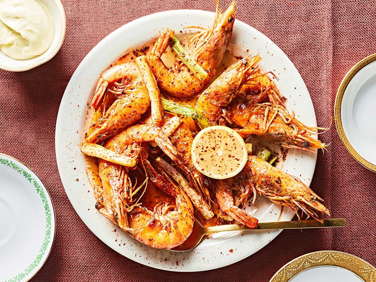 Head-On Shrimp with Chile Oil and Scallions