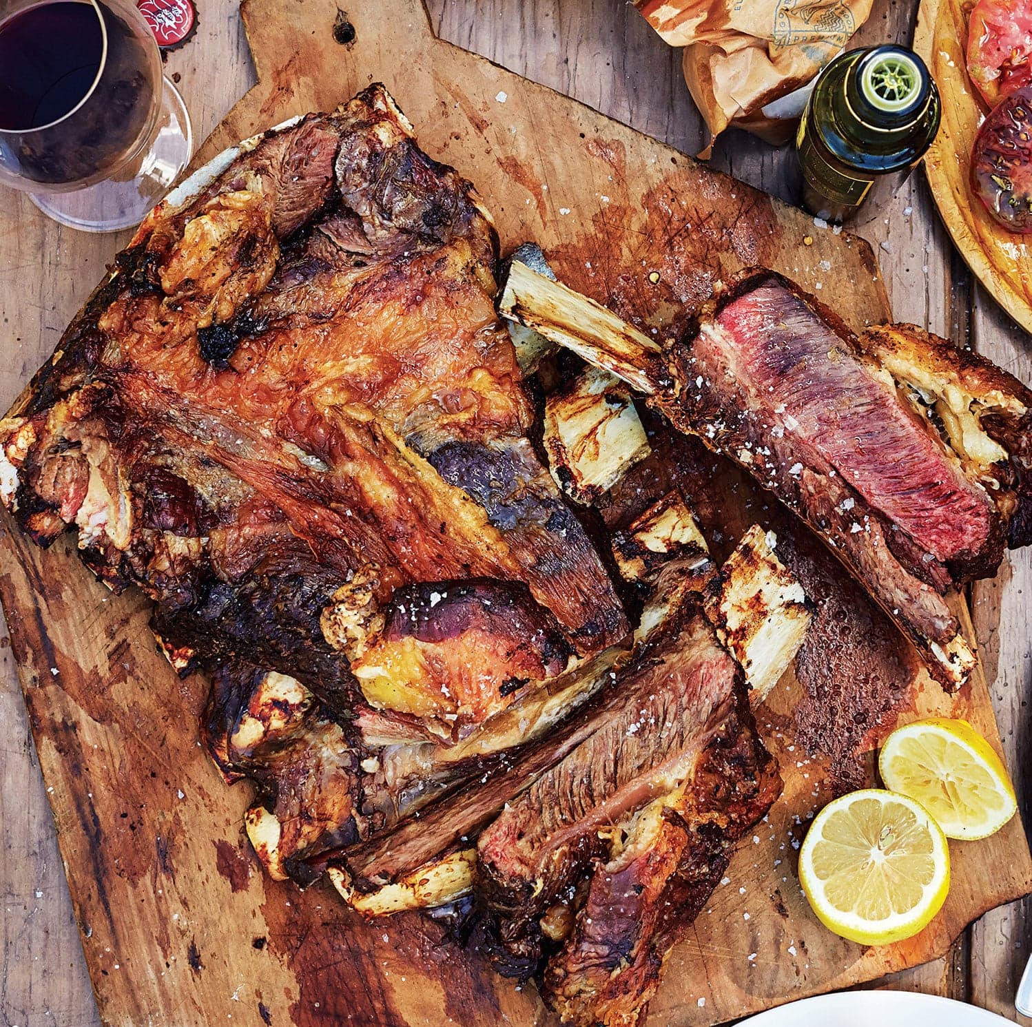 Grilled Beef Ribs with Charred Vegetables