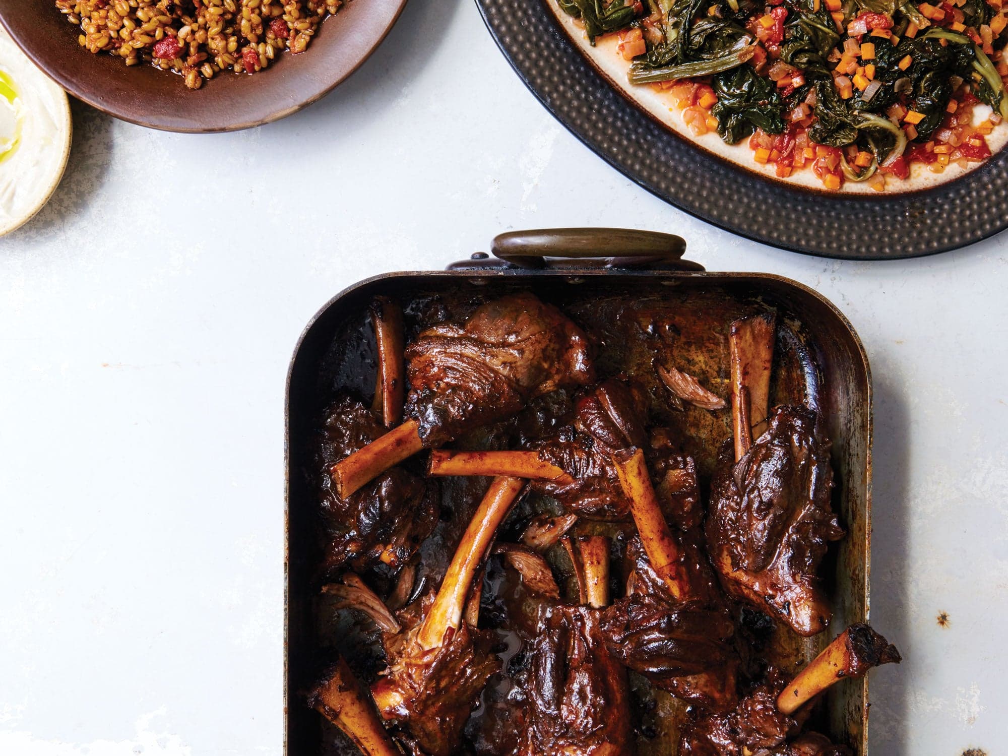 Lamb Shanks in Red Wine with Creamy Eggplant