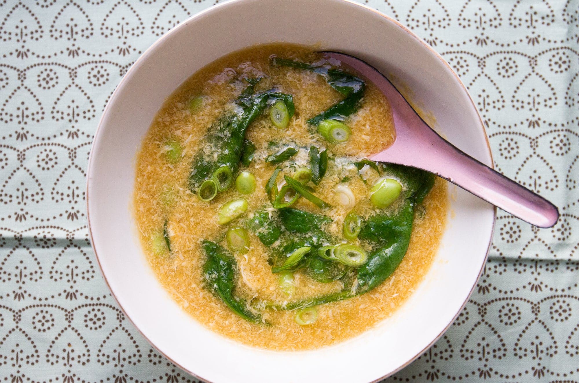Spinach and Edamame Egg Drop Soup