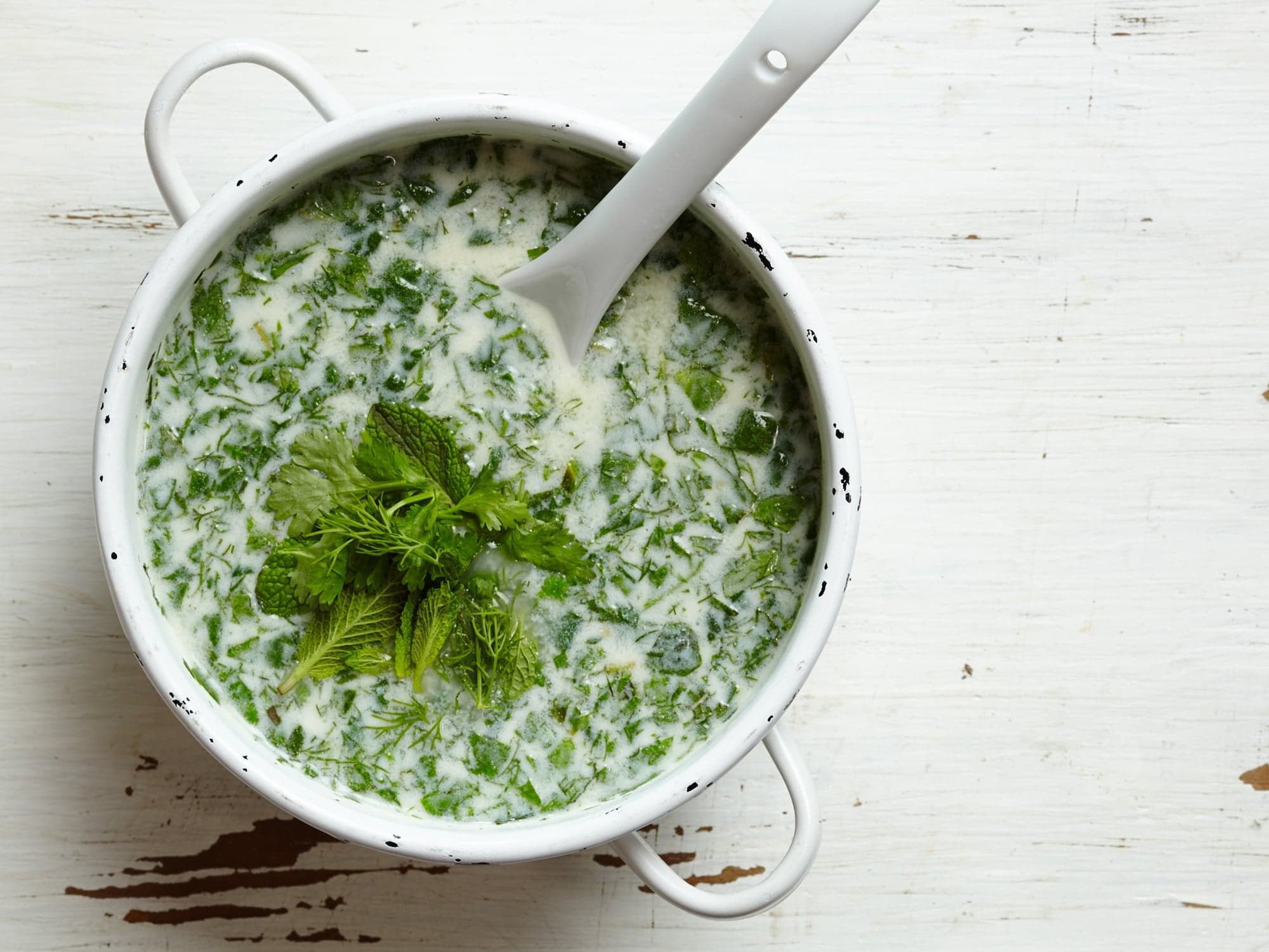 Cold Yogurt and Herb Soup with Chickpeas