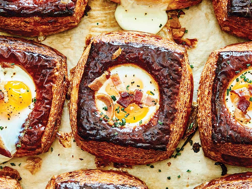 Baked Egg Danish with Kimchi and Bacon