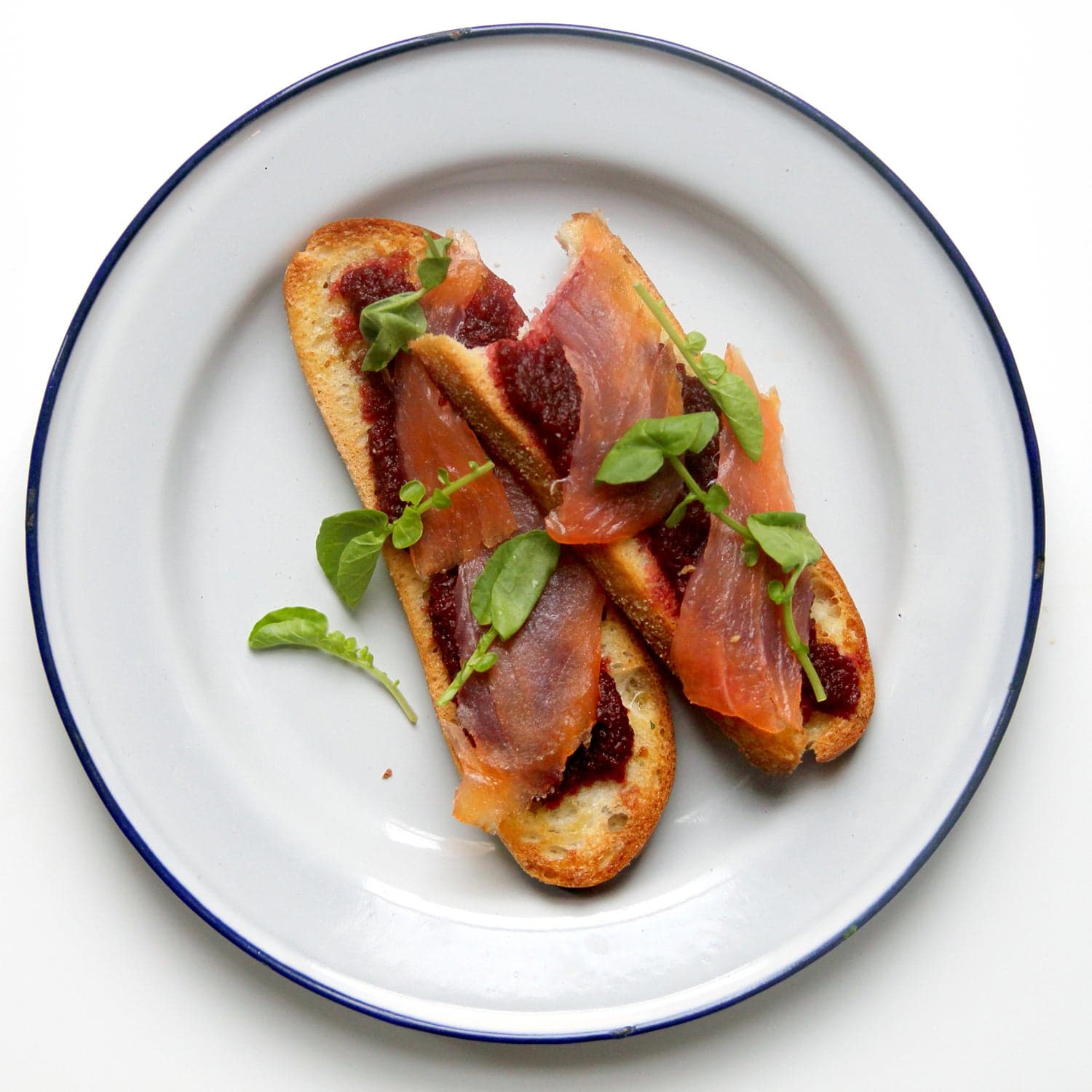 Toast with Roasted Beet Dip, Smoked Salmon, and Watercress