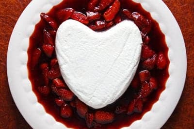 French heart-shaped cream dessert with strawberries