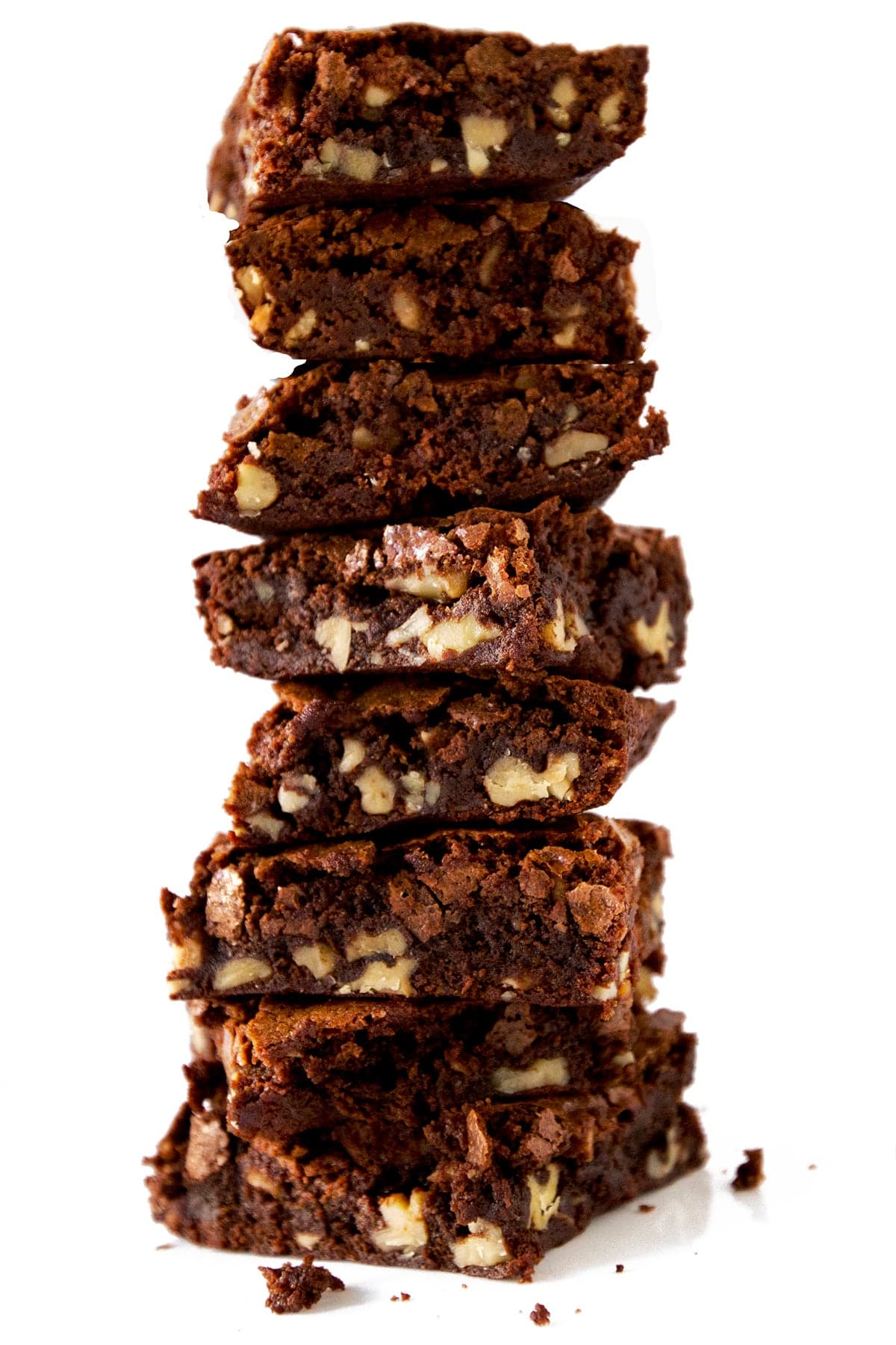 Stack of brownies with walnuts