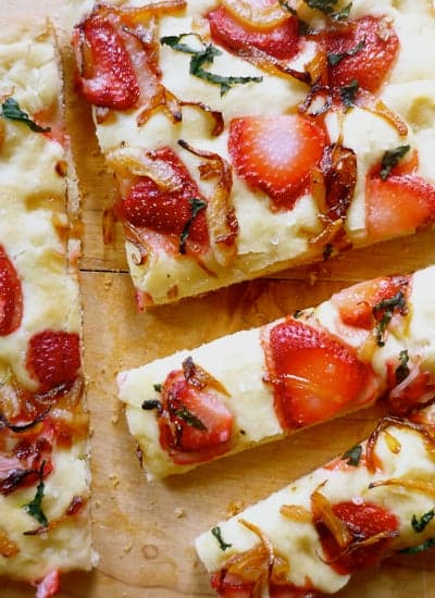 Strawberry Focaccia with Maple-Balsamic Onions