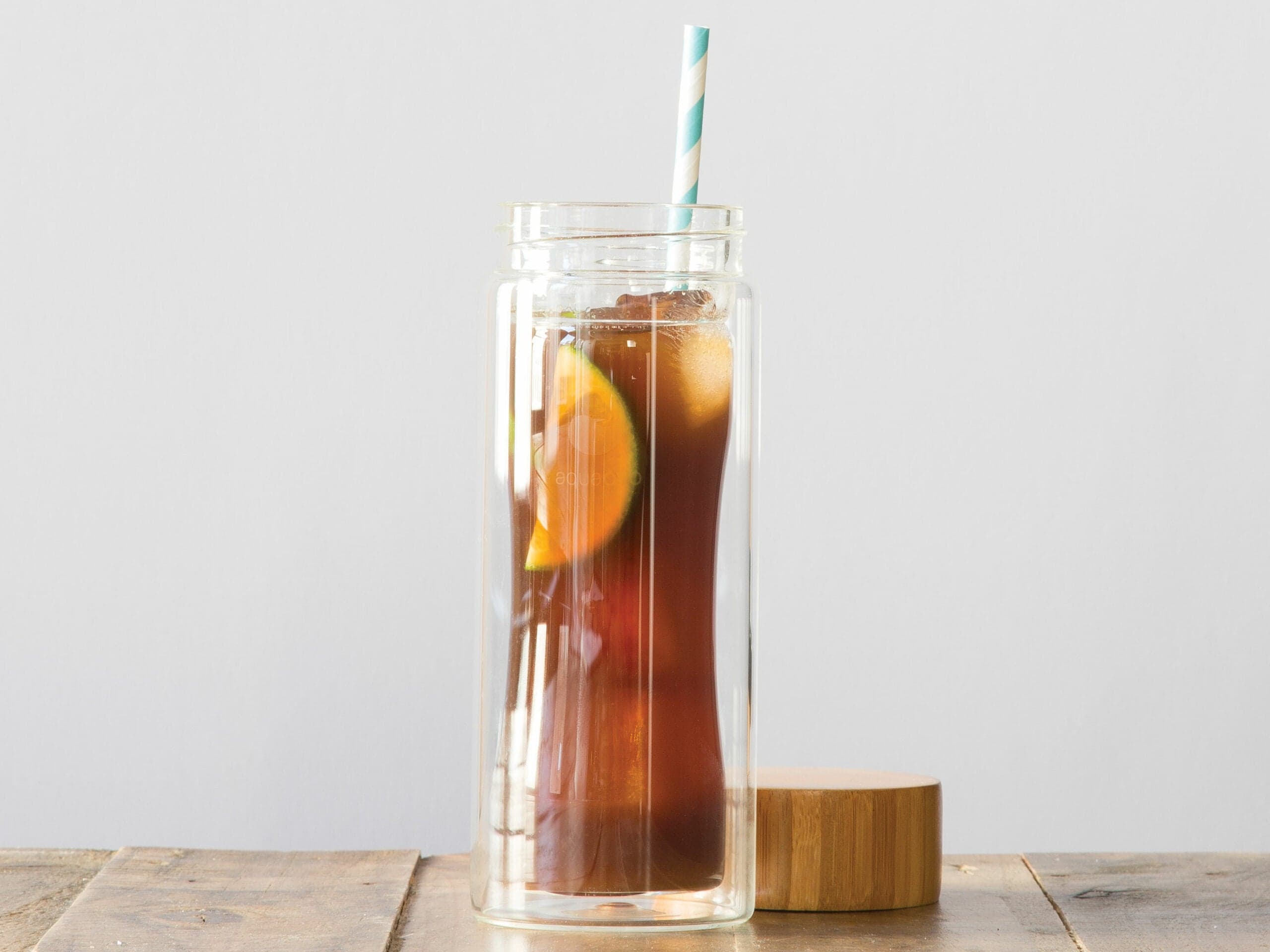 Gone in 60 seconds Iced Coffee with lime and peach nectar