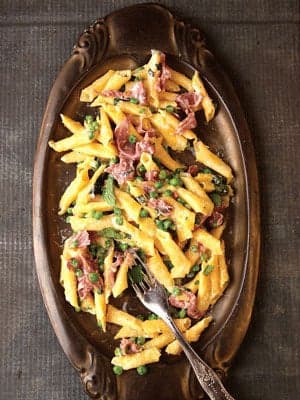 Garganelli with Peas and Prosciutto
