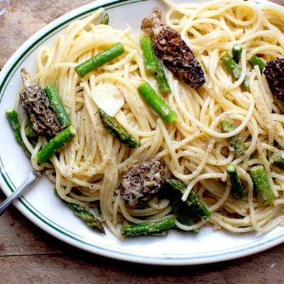 Morel and Asparagus Spaghetti