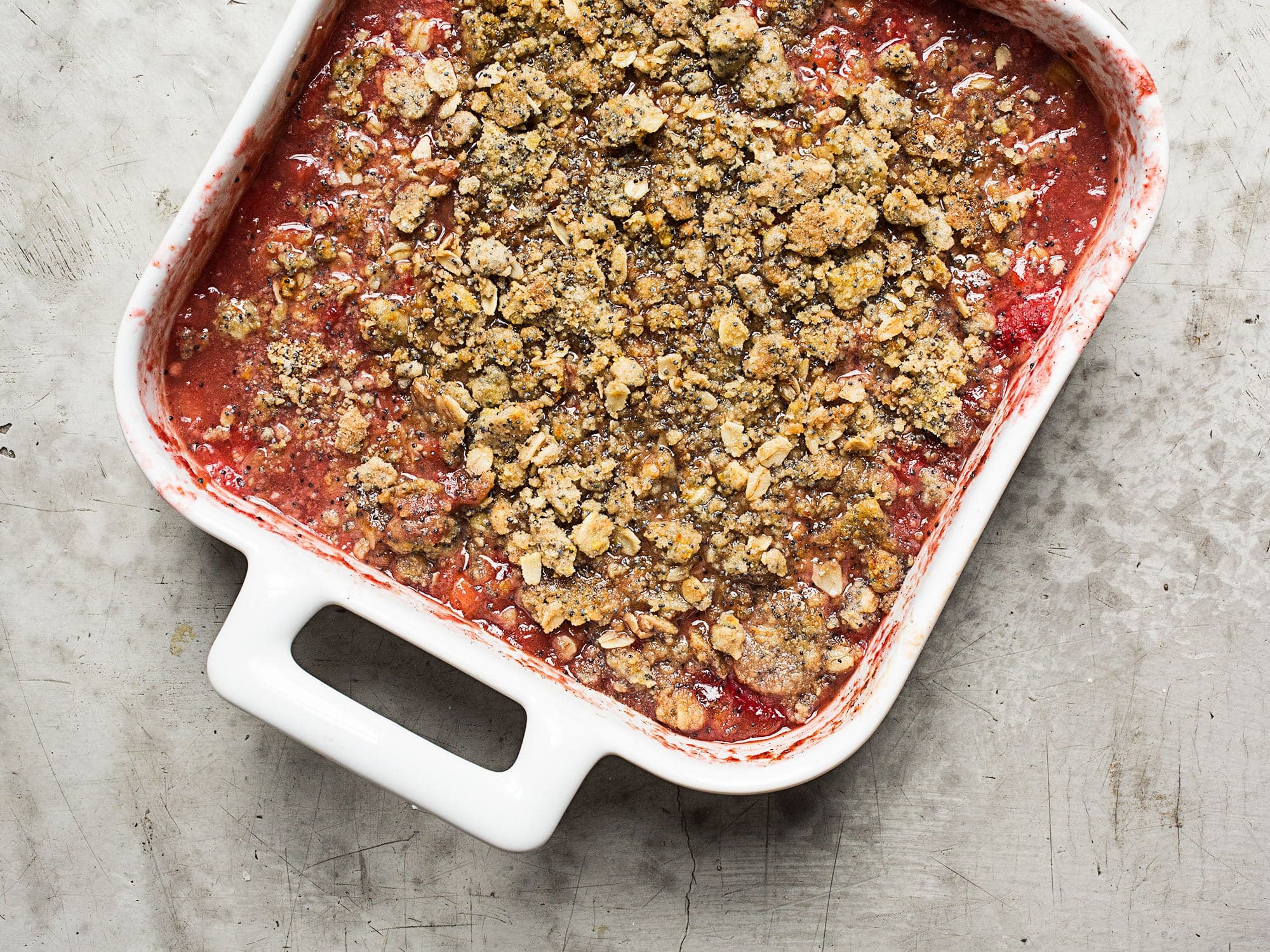 Wine-Poached Rhubarb and Poppy Seed Crisp