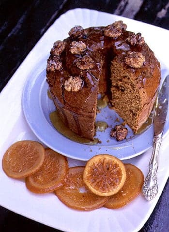 Pumpkin-Walnut Cake with Candied Oranges