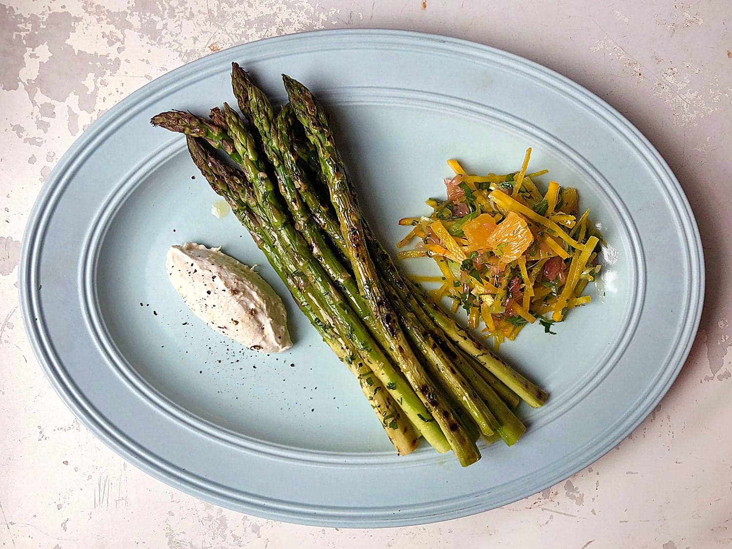 Grilled Asparagus with Citrus-Beet Salad and Whipped Ricotta