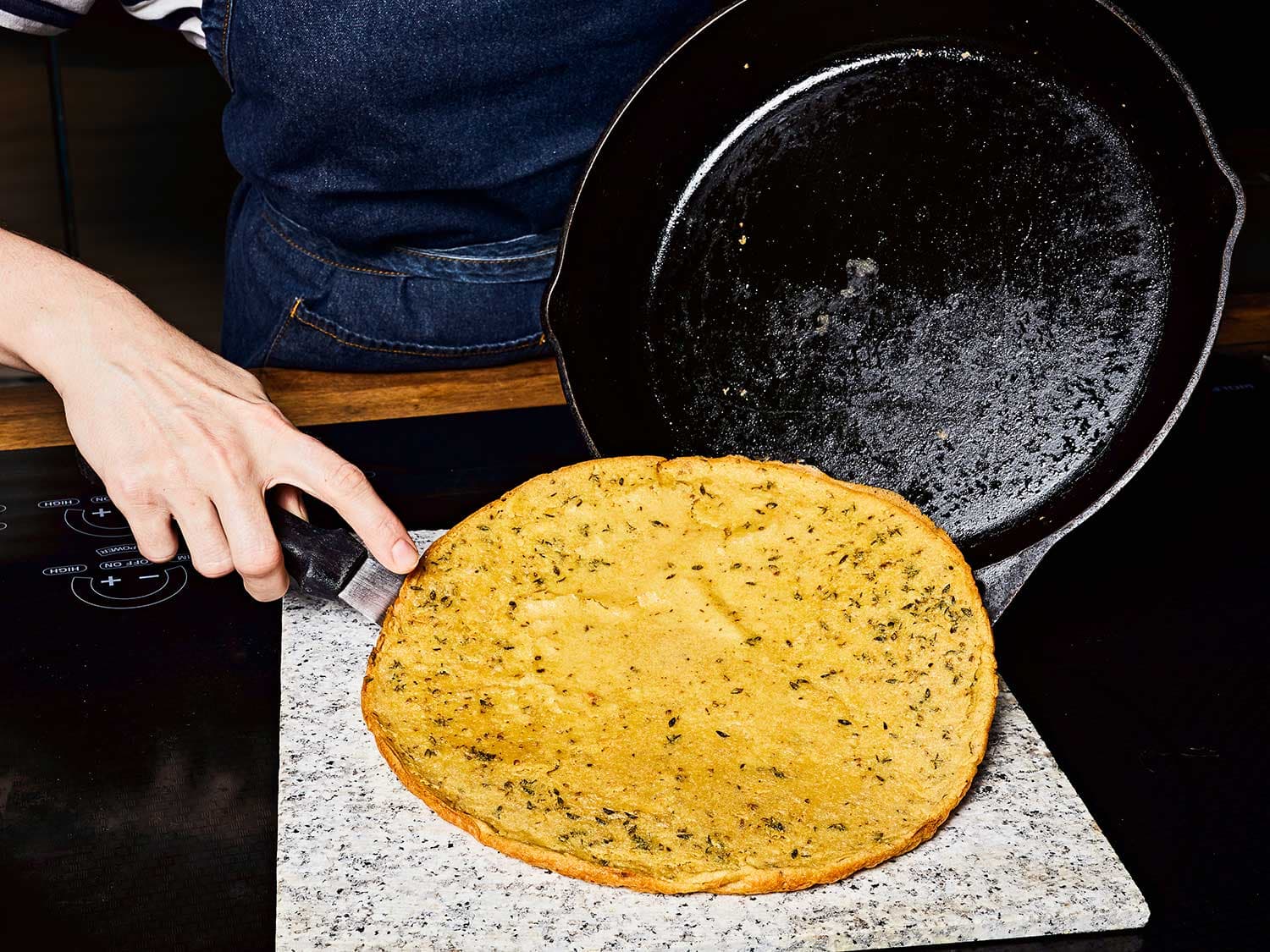A thin offset spatula will help you remove the farinata from the skillet in one piece.