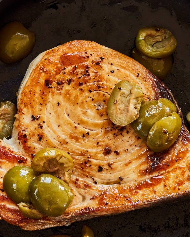 Quick-Broiled Swordfish With Green Olives
