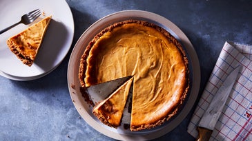 Pumpkin Cheesecake Recipe on black background