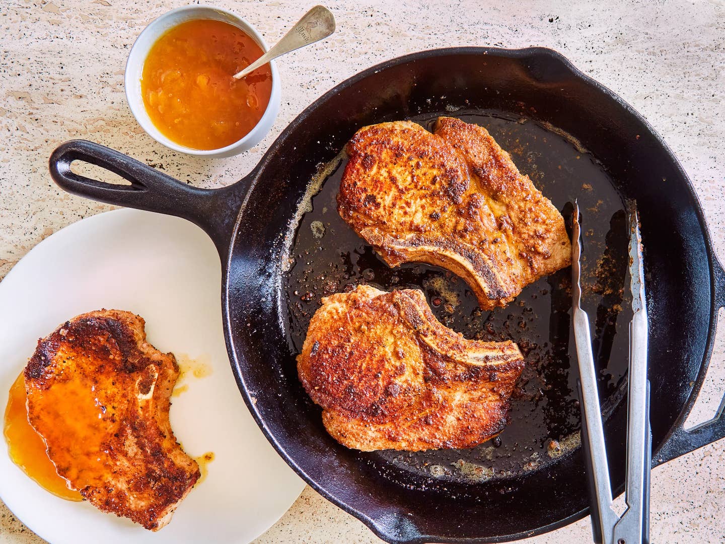 Skillet Fried Pork Chops with Peach Jam