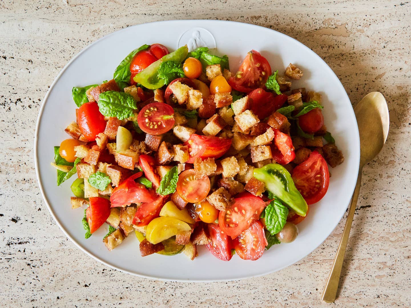 Summer Panzanella Recipe on White Background