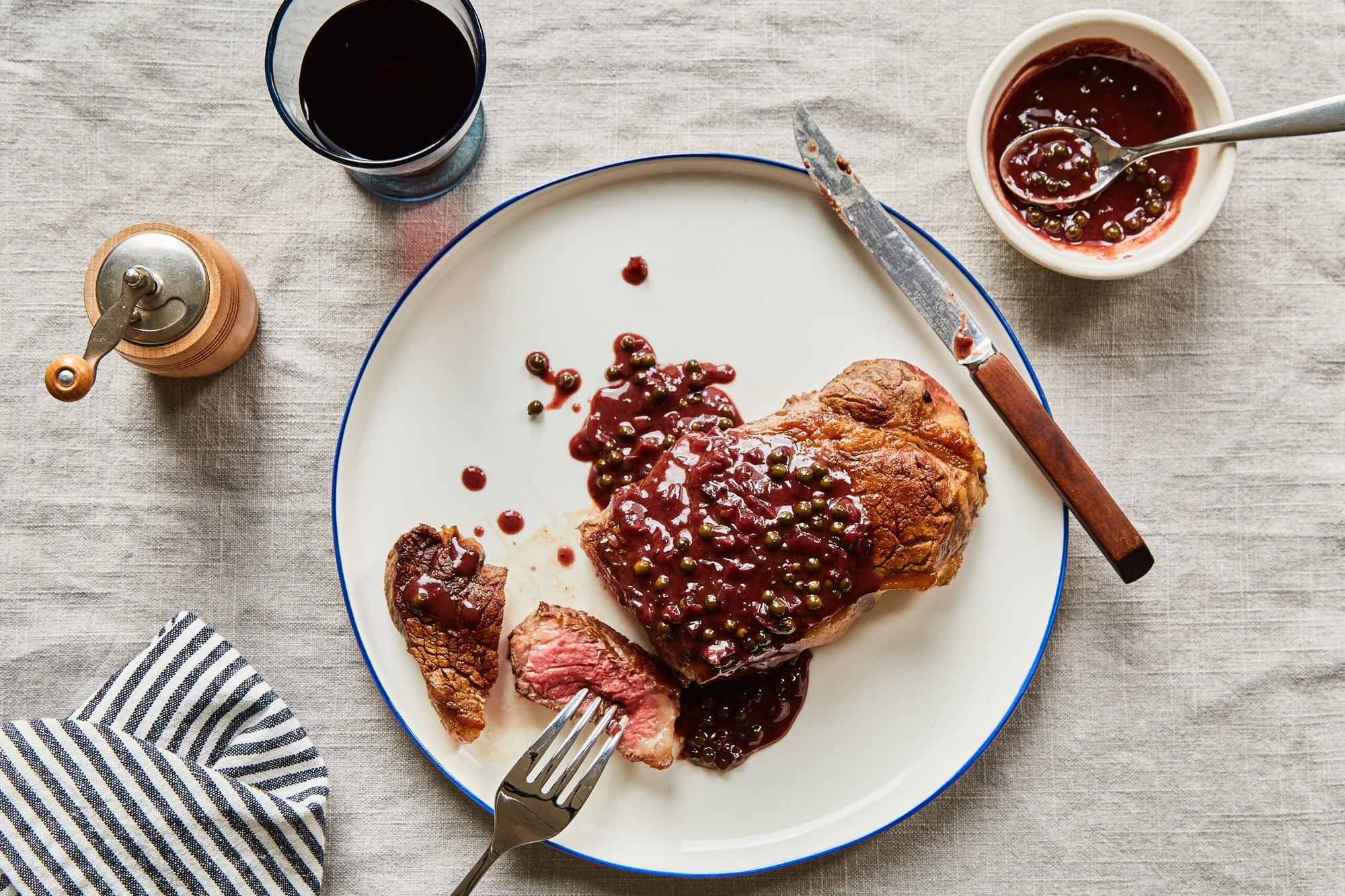 Strip Steaks with Green Peppercorn Sauce (Steak au Poivre Recipe)
