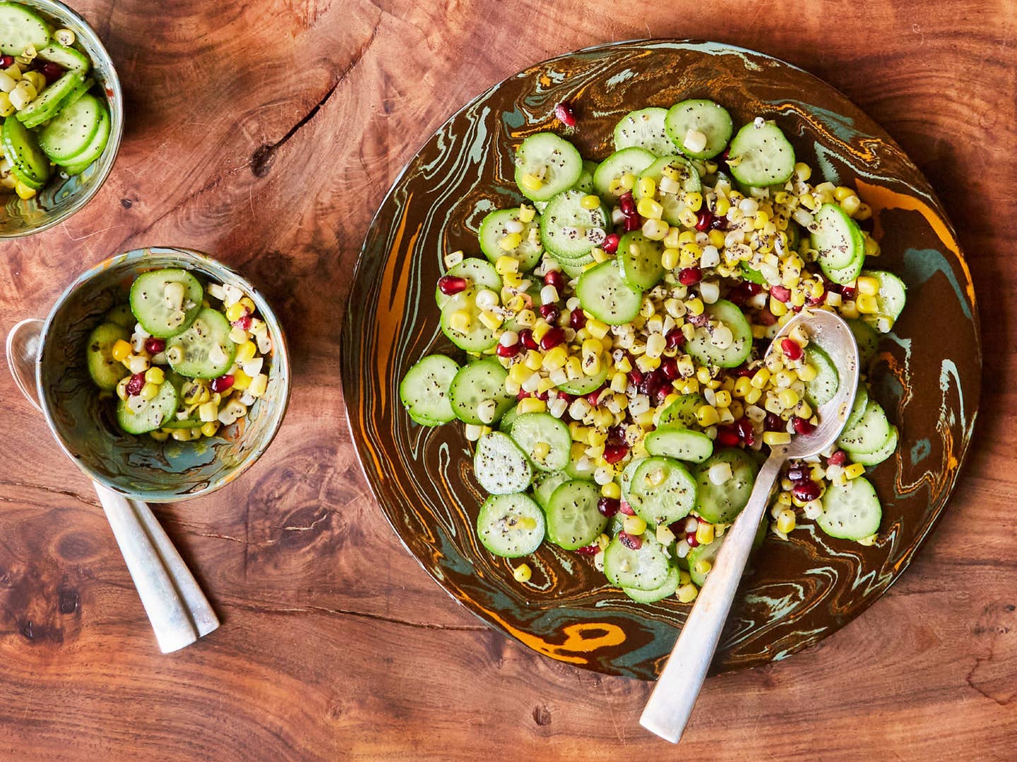 Cucumber and Corn Salad with Pomegranate and Poppy Seeds