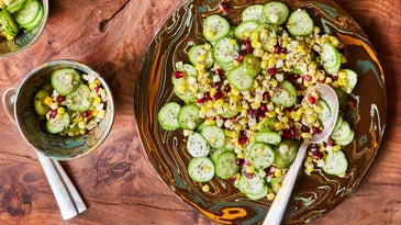 Cucumber and Corn Salad with Pomegranate and Poppy Seeds