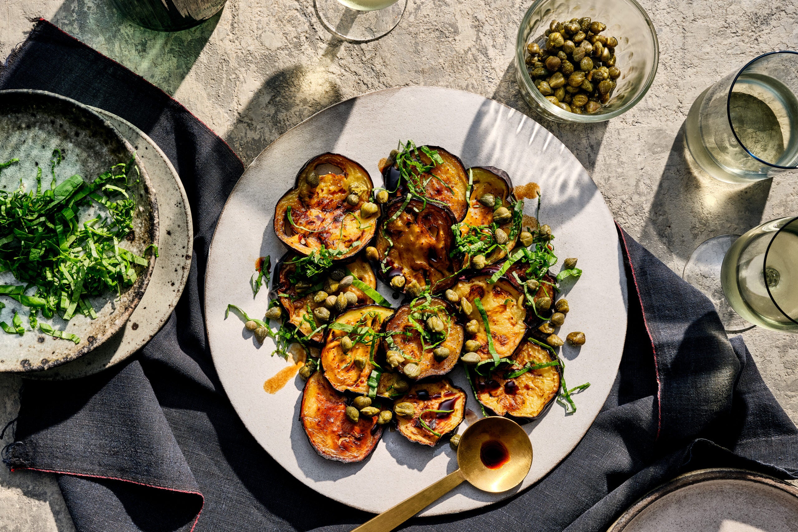 PanFried Eggplant with Balsamic, Basil, and Capers Saveur
