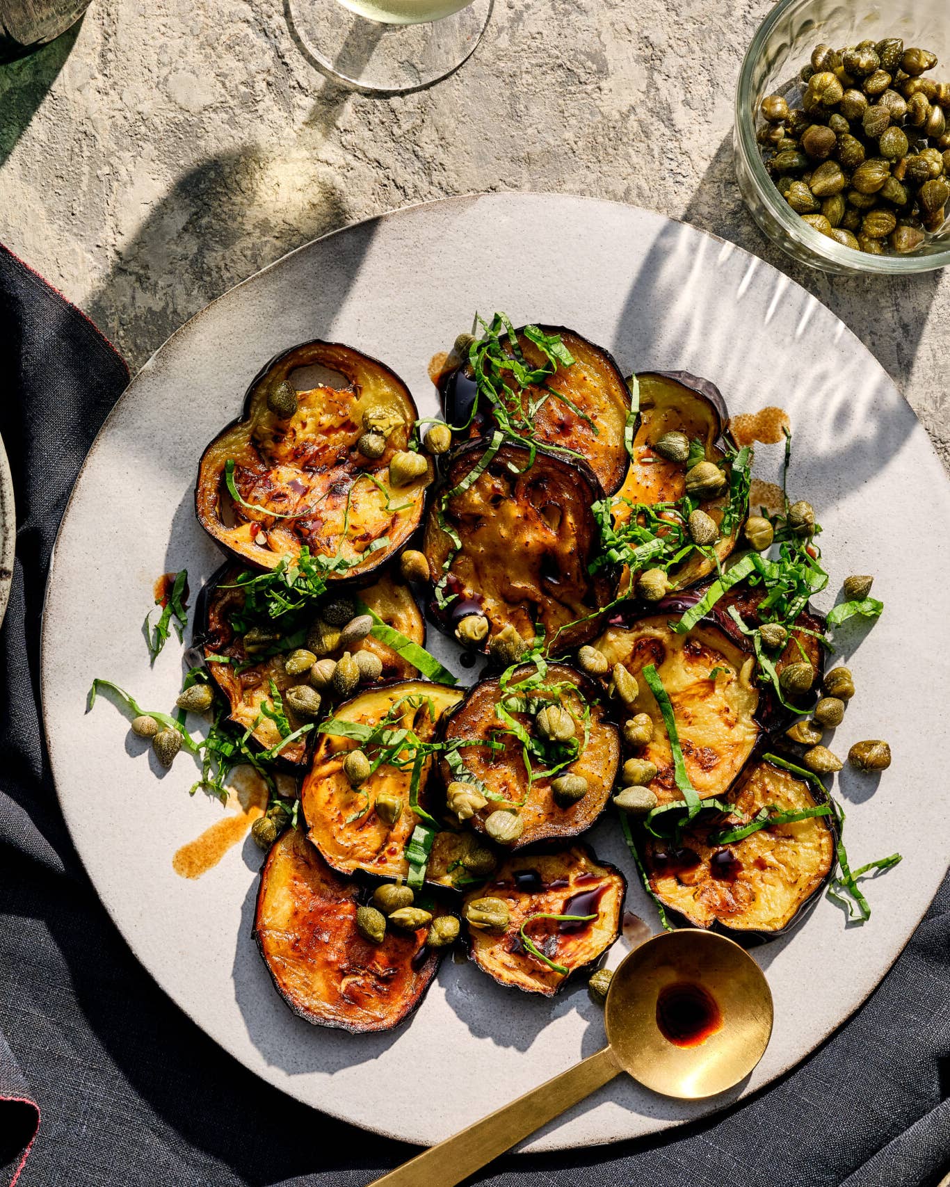Pan-Fried Eggplant with Balsamic, Basil, and Capers