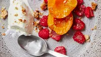 Mascarpone Ice Cream with Apricots, Raspberries, and Honey Granola-image
