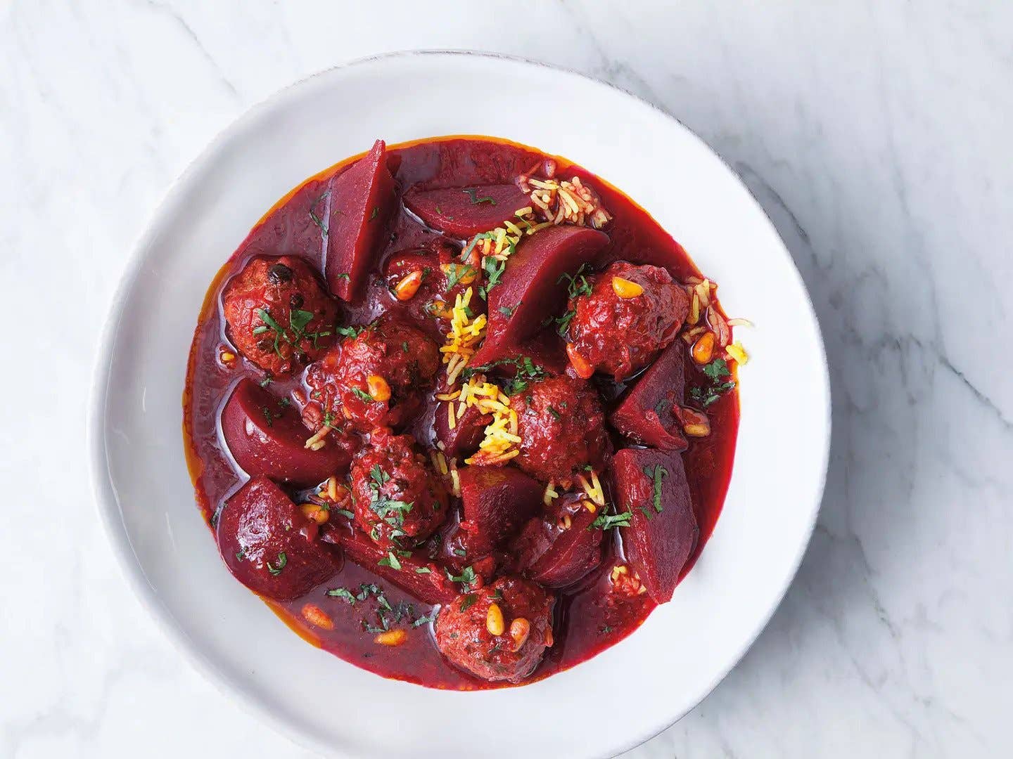 Beet Stew with Lamb Meatballs