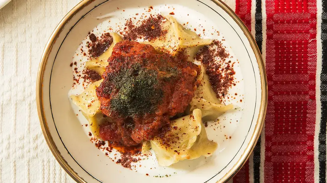 Turkish Lamb Dumplings with Yogurt and Brown Butter Tomato Sauce (Manti)-image