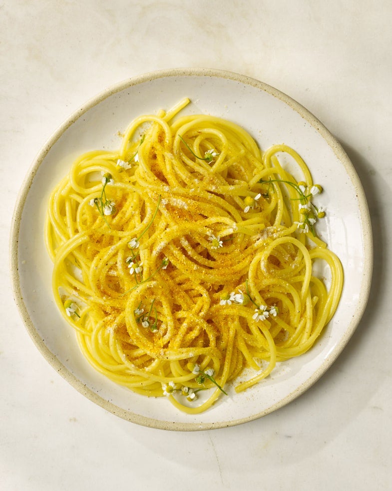 Spaghettoni with Jasmine, Saffron, and Chamomile