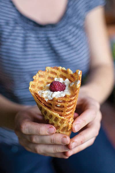 Pilditas Vafeles (Waffle Cones Filled With Sweet Cheese and Berries)