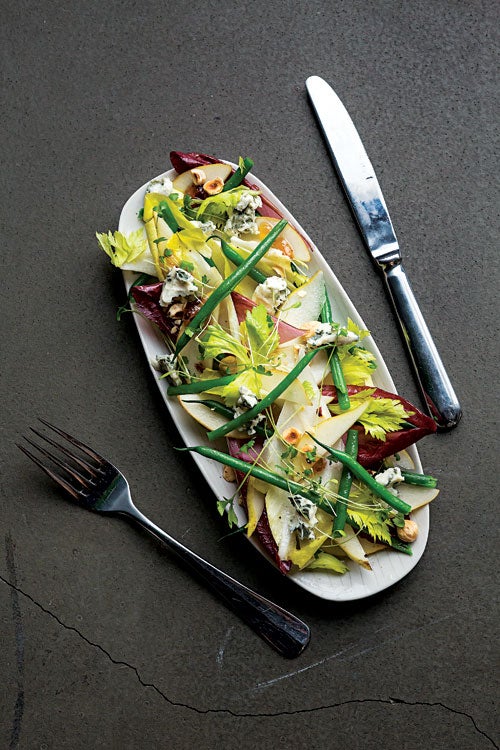 Endive and Roquefort Salad with Smoked Pepper Jelly and Hazelnuts