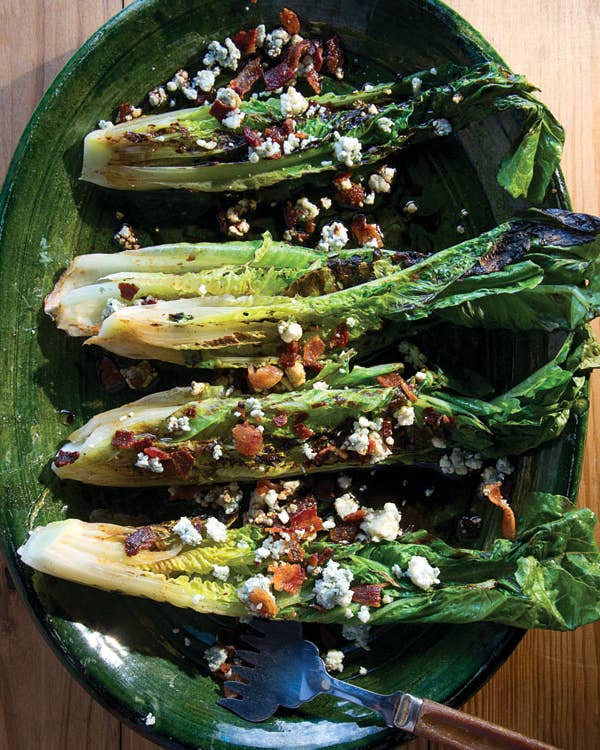 Grilled Romaine Lettuce Salad with Blue Cheese and Bacon