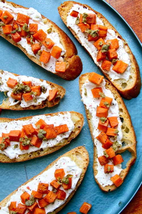 Garlic and Sweet Potato Crostini