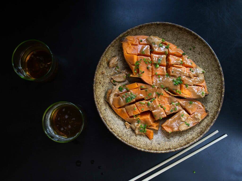 Sweet Potatoes with Miso Butter and Chives