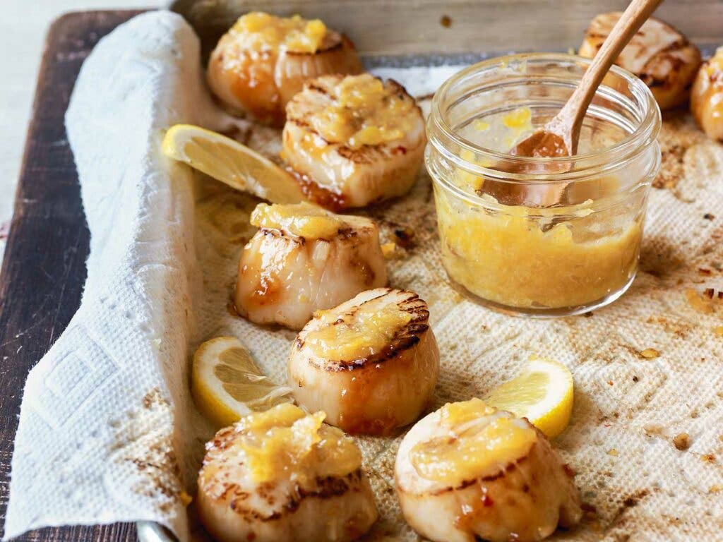 Twice Flavored Scallops with Lemon Goop