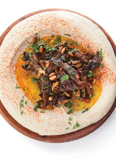 Hummus with Hen of the Woods Mushrooms