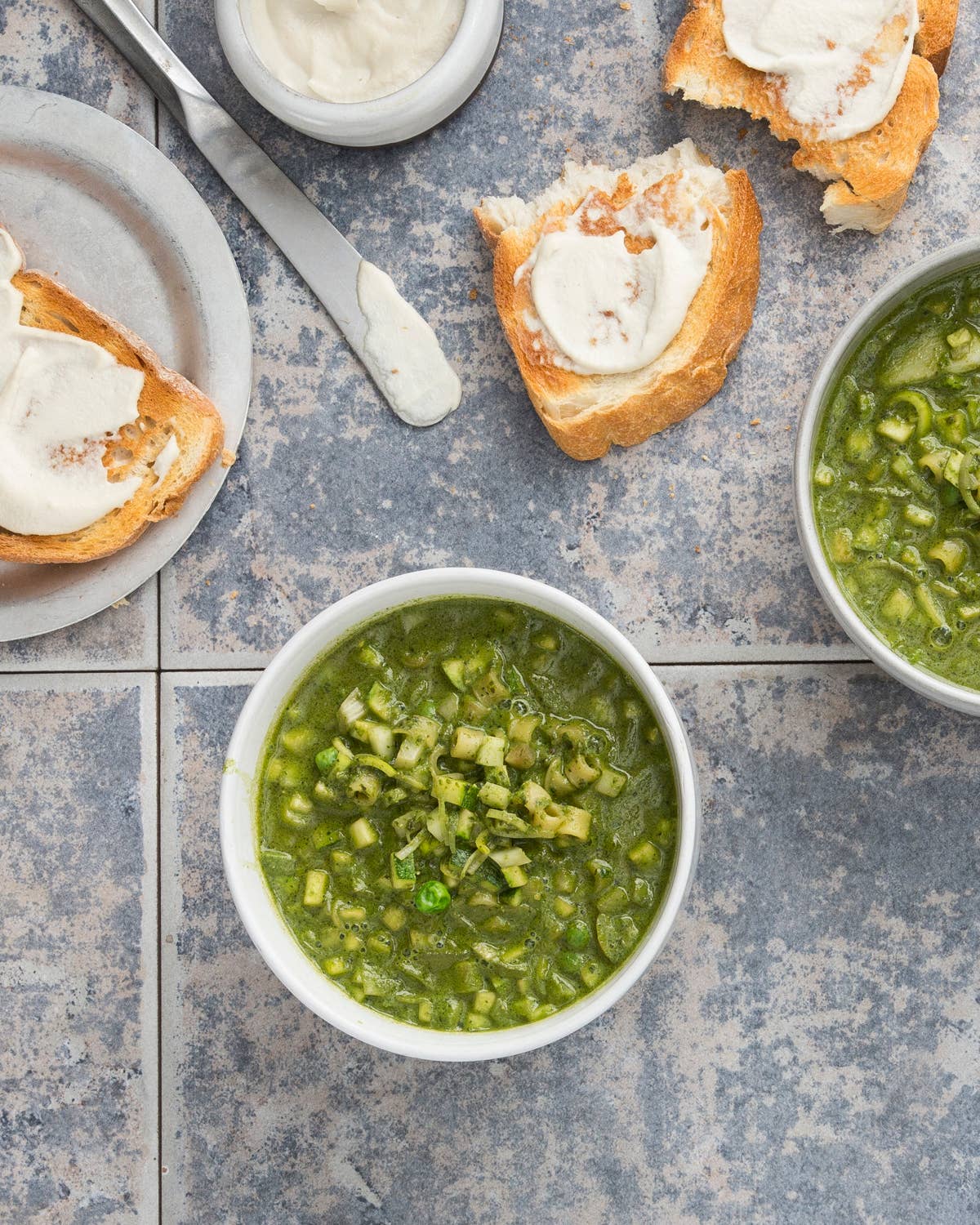 Green Minestrone with Kohlrabi, Olives, and Spinach Pesto