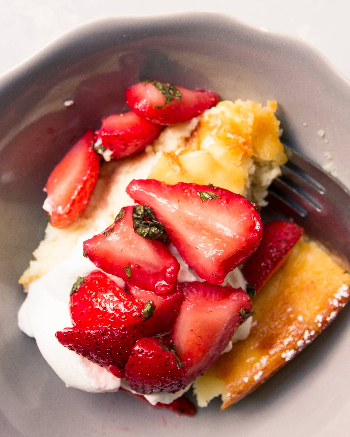 Almond Cheesecake with Macerated Strawberries and Mint