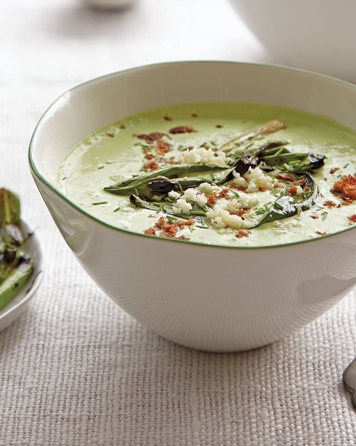 Spinach, Chive, and Yogurt Soup with Grilled Scallions