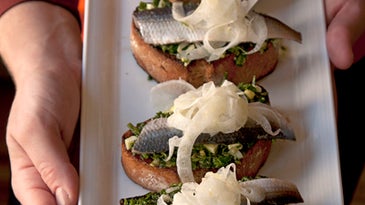 Marinated Sardine Crostini with Salsa Verde and Fennel