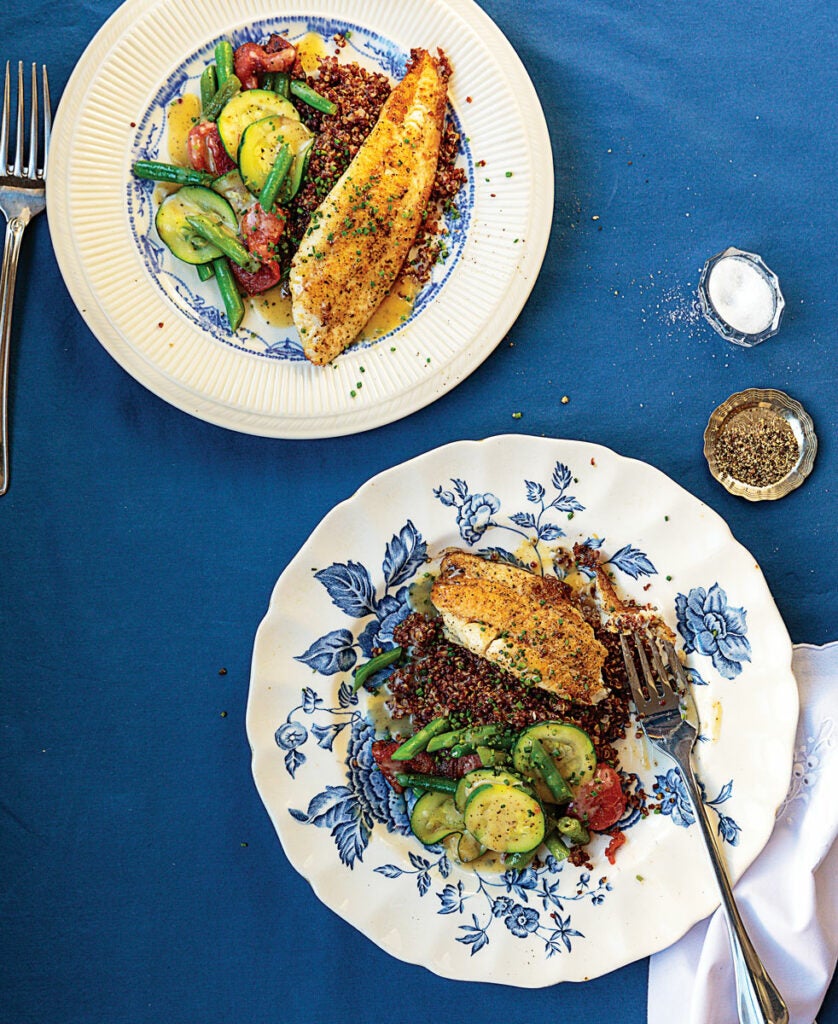 Pan-Fried Sole with Red Quinoa and Vegetables