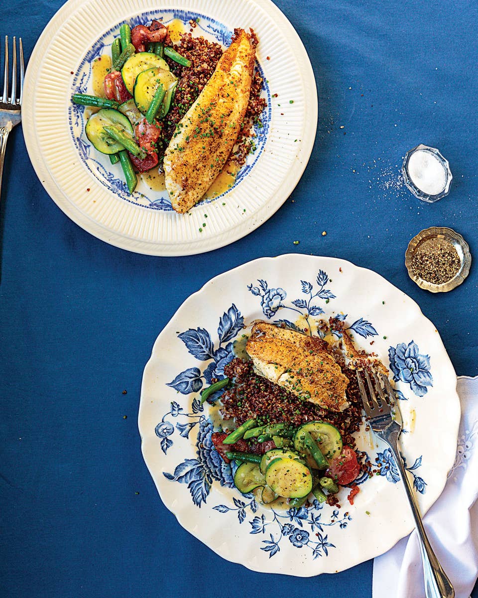 Pan-Fried Sole with Red Quinoa and Vegetables