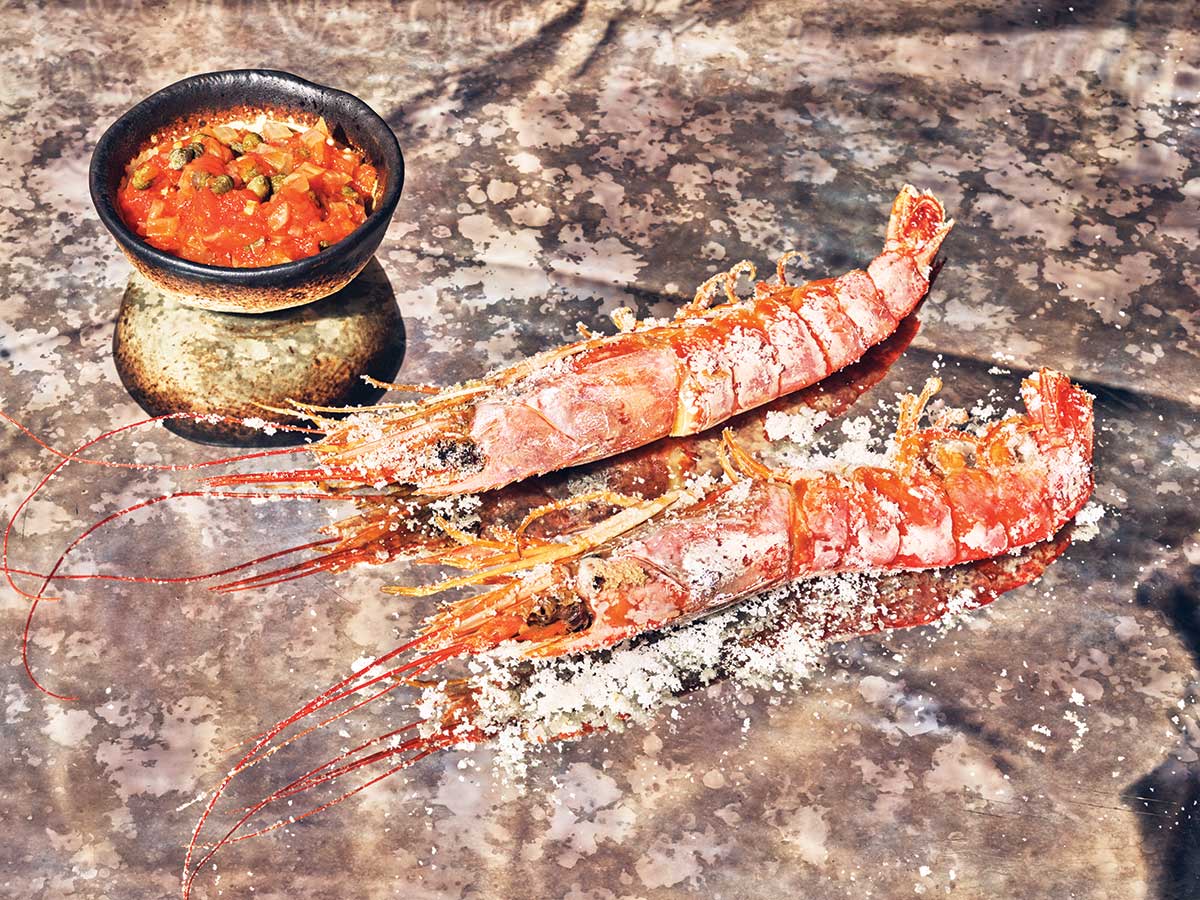 Salt-Baked Shrimp with Caper Sofrito