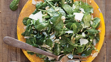 Baby Kale Salad with Pine Nuts, Parmesan, and Lemon Vinaigrette