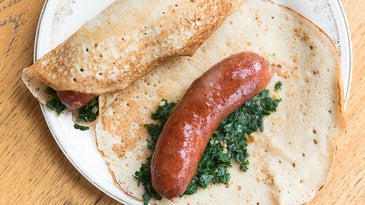 Supper Pancakes with Sausage and Kale