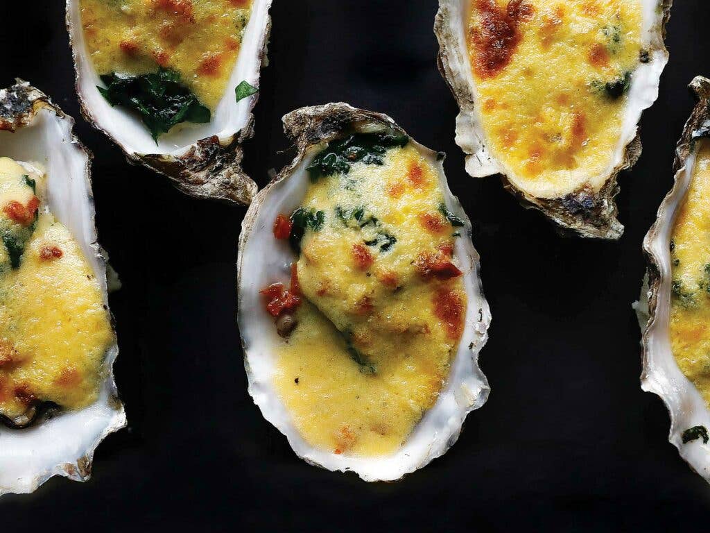 Broiled oysters with Spinach and Brown Butter Hollandaise